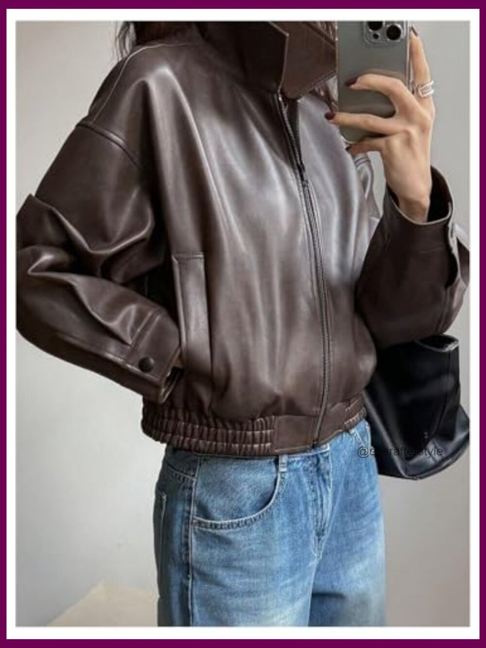 Faux Leather Zip Up Jacket Vintage Collared Long Sleeve Motorcycle - Picture 2 of 5